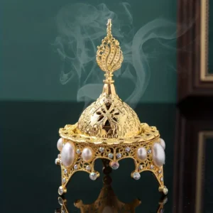 brûleur d'encens  De Base De Couronne De Mini Tour Dorée En Alliage De Zinc – Image 1