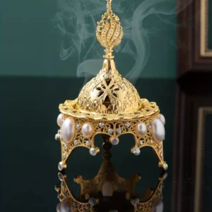 brûleur d'encens  De Base De Couronne De Mini Tour Dorée En Alliage De Zinc – Image 2