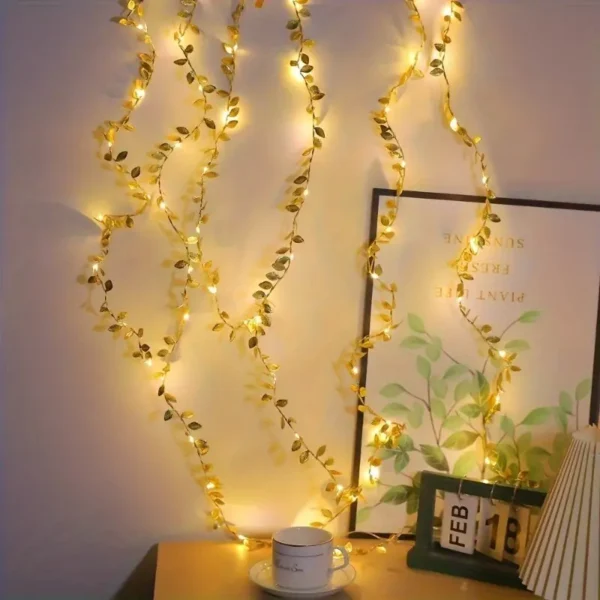 Led Simulation Golden Leaf Decoration String Lights