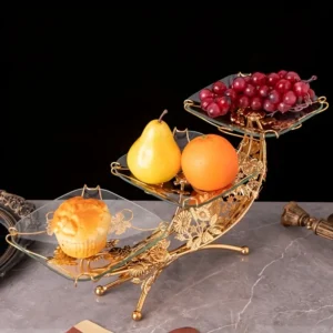 Support À Fruits Multicouches, Assiette À Fruits Dorée – Image 1